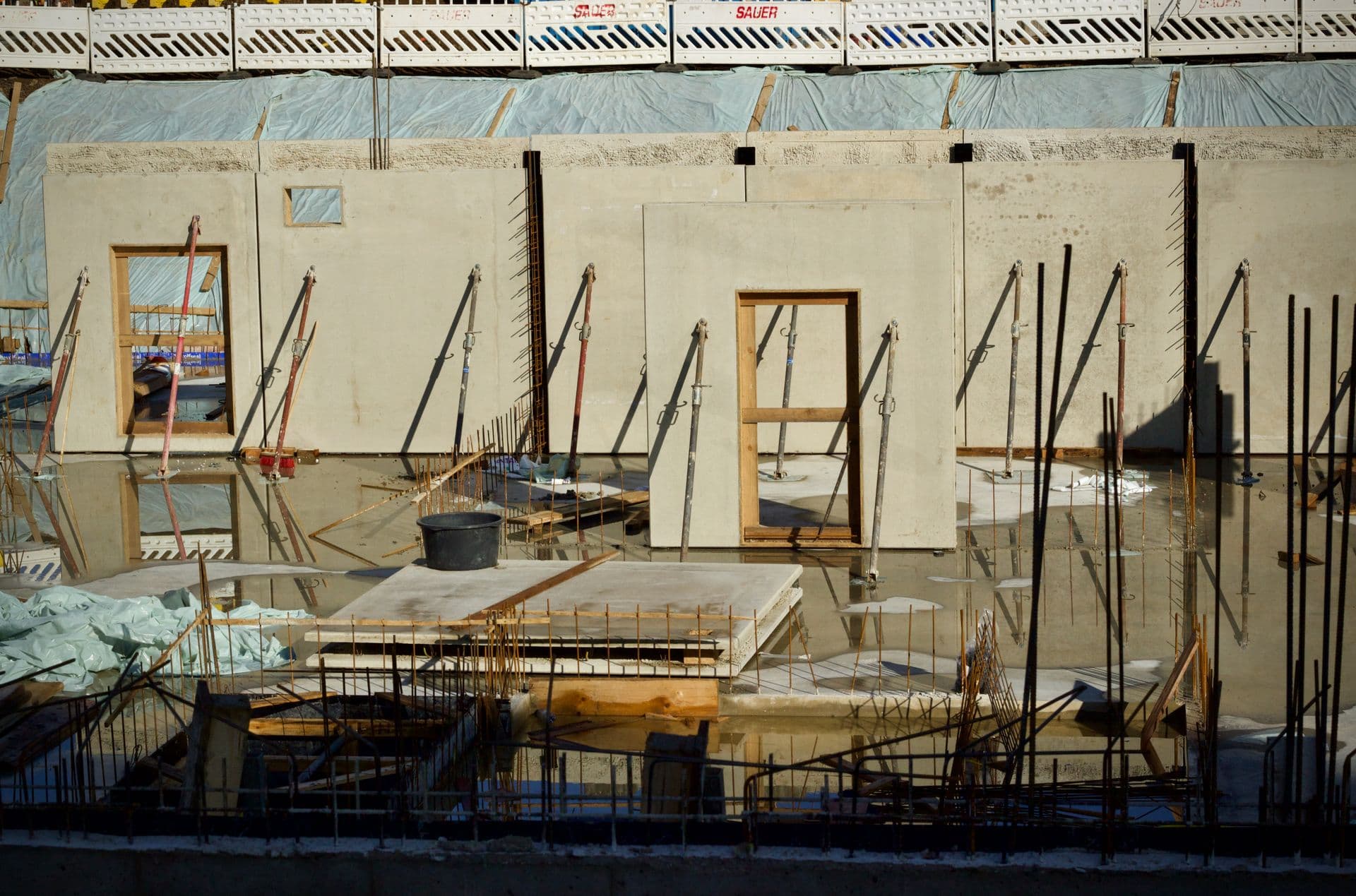 Braced concrete wall panels with door and window blockouts